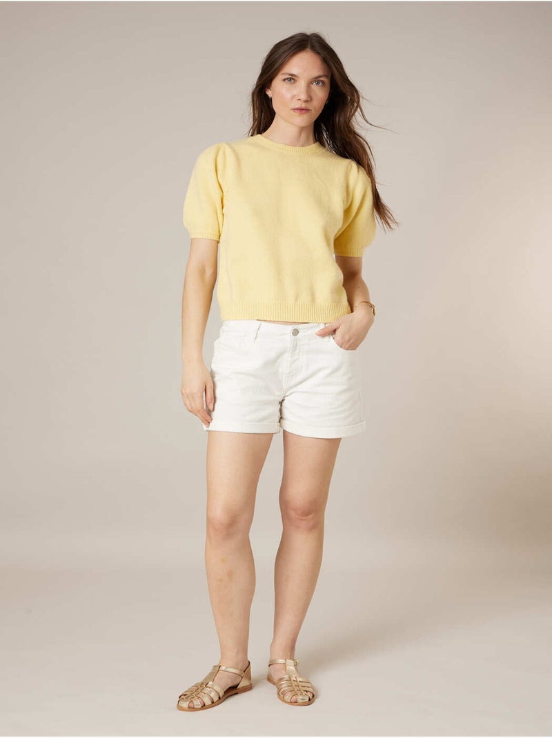 Pull femme en maille douce 'Deeluxe' Jaune clair - Kiabi