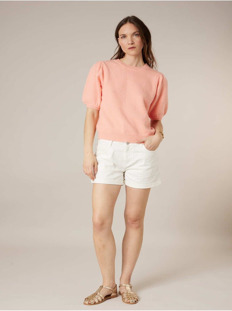 Pull femme en maille douce 'Deeluxe' Orange corail - Kiabi