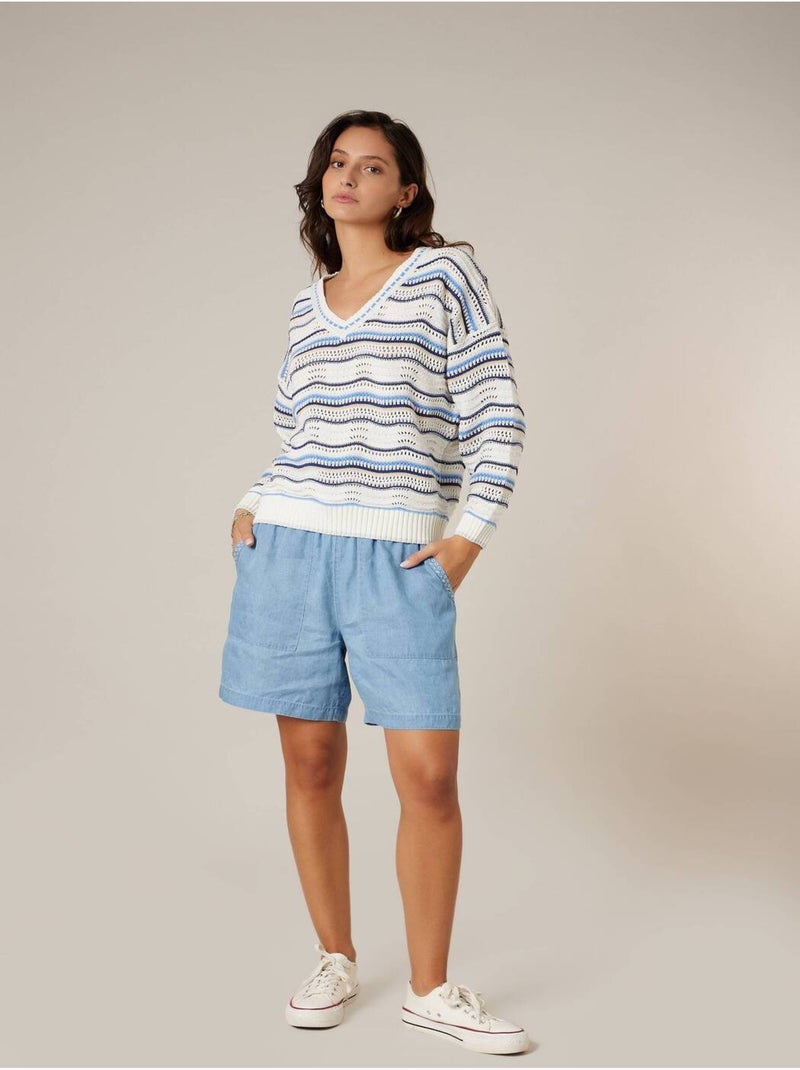 Pull femme en maille fantaisie 'Deeluxe' Bleu - Kiabi