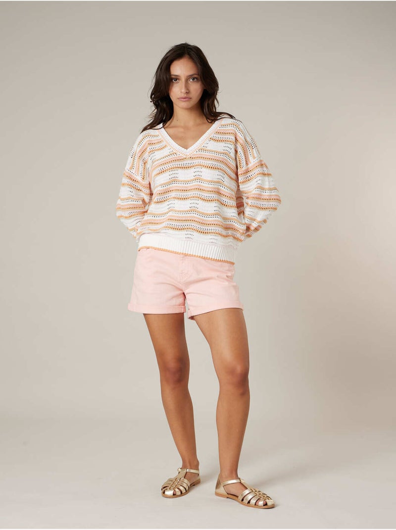 Pull femme en maille fantaisie 'Deeluxe' Orange mandarine - Kiabi