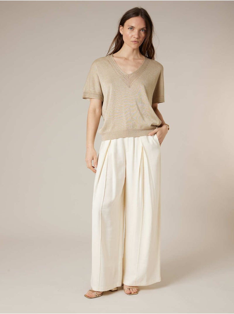 Pull femme en maille fine 'Deeluxe' Beige sable - Kiabi