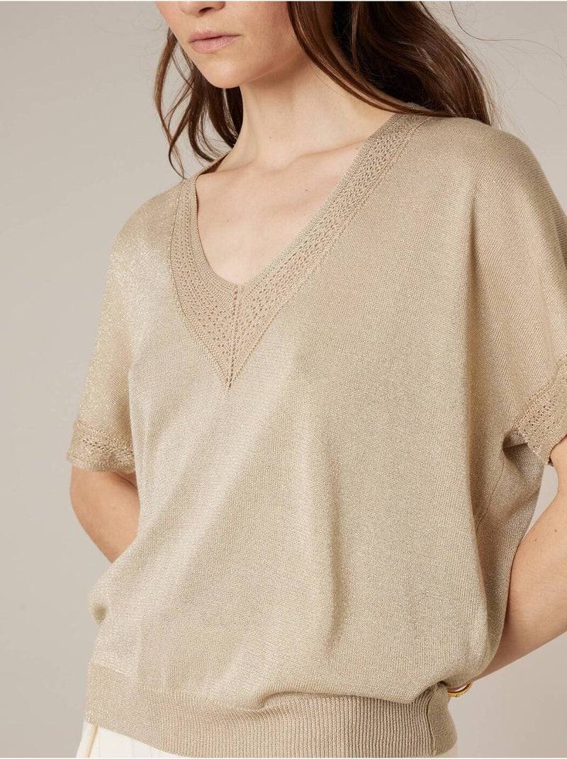 Pull femme en maille fine 'Deeluxe' Beige sable - Kiabi