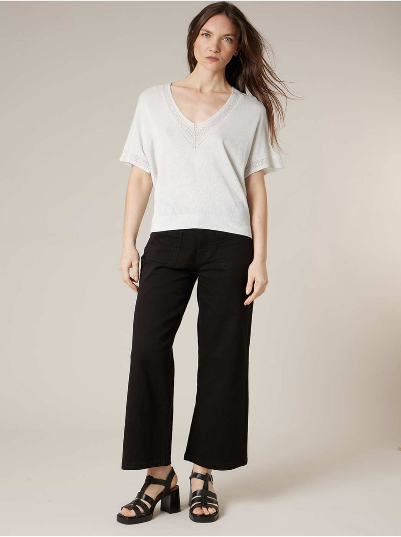 Pull femme en maille fine 'deeluxe' Blanc cassé - Kiabi