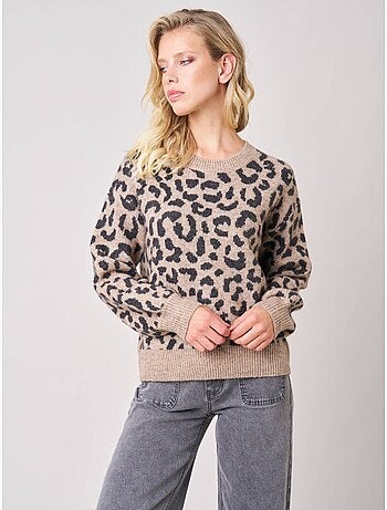 Pull femme en maille jacquard léopard 'deeluxe'