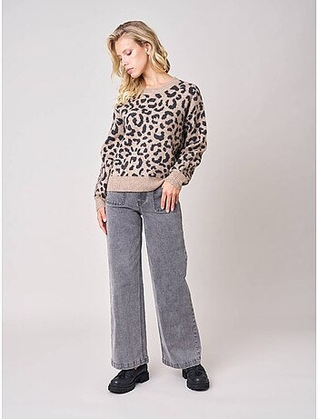 Pull femme en maille jacquard léopard 'deeluxe'