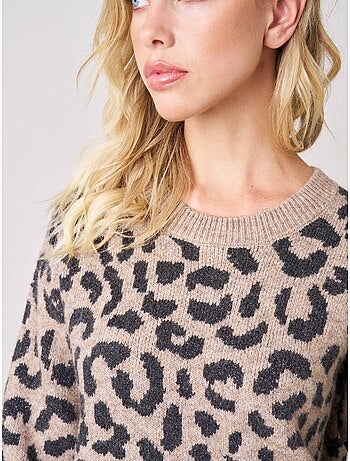 Pull femme en maille jacquard léopard 'deeluxe'
