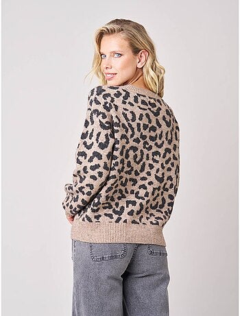 Pull femme en maille jacquard léopard 'deeluxe'