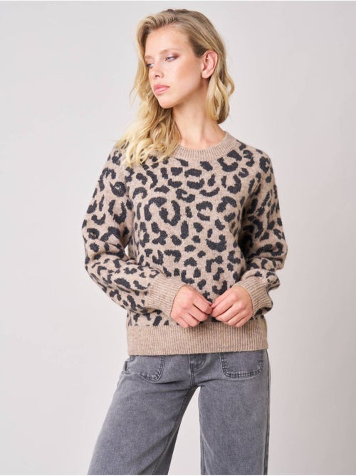 Pull femme en maille jacquard léopard 'deeluxe' - Kiabi
