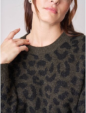 Pull femme en maille jacquard léopard 'deeluxe'
