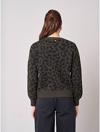Pull femme en maille jacquard léopard 'deeluxe'
