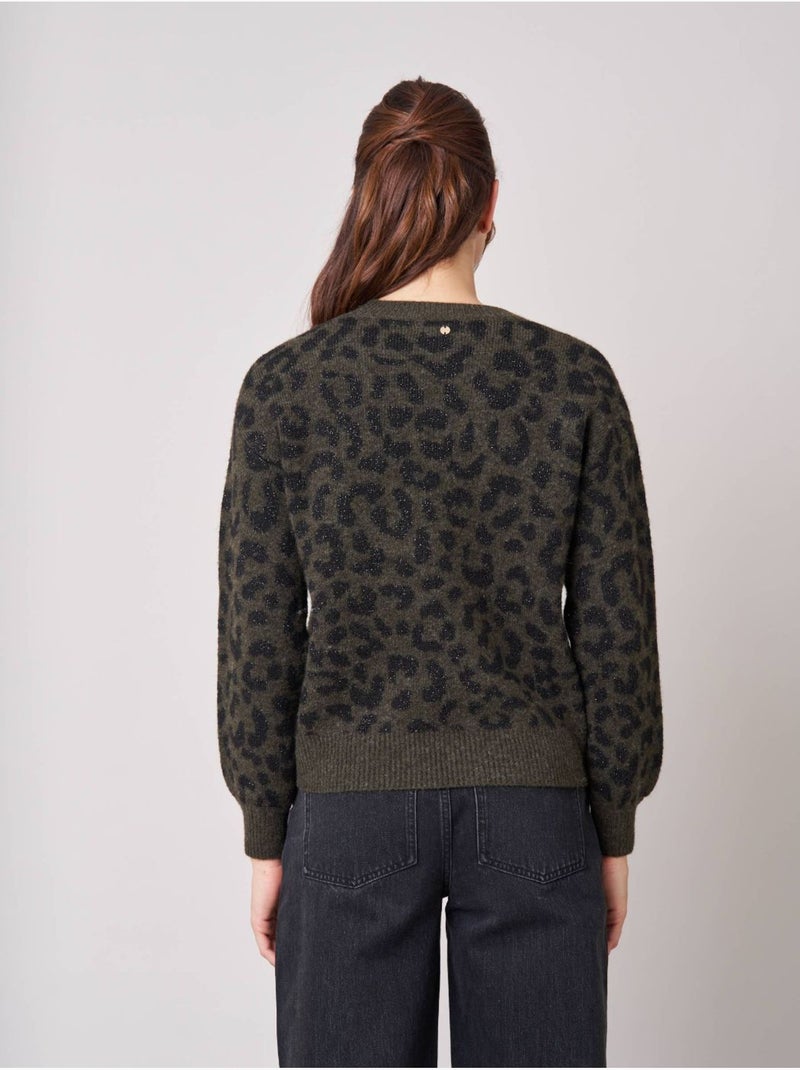 Pull femme en maille jacquard léopard 'deeluxe' Vert bouteille - Kiabi
