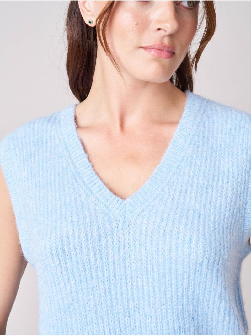 Pull femme en maille, sans manches 'deeluxe' Bleu clair - Kiabi