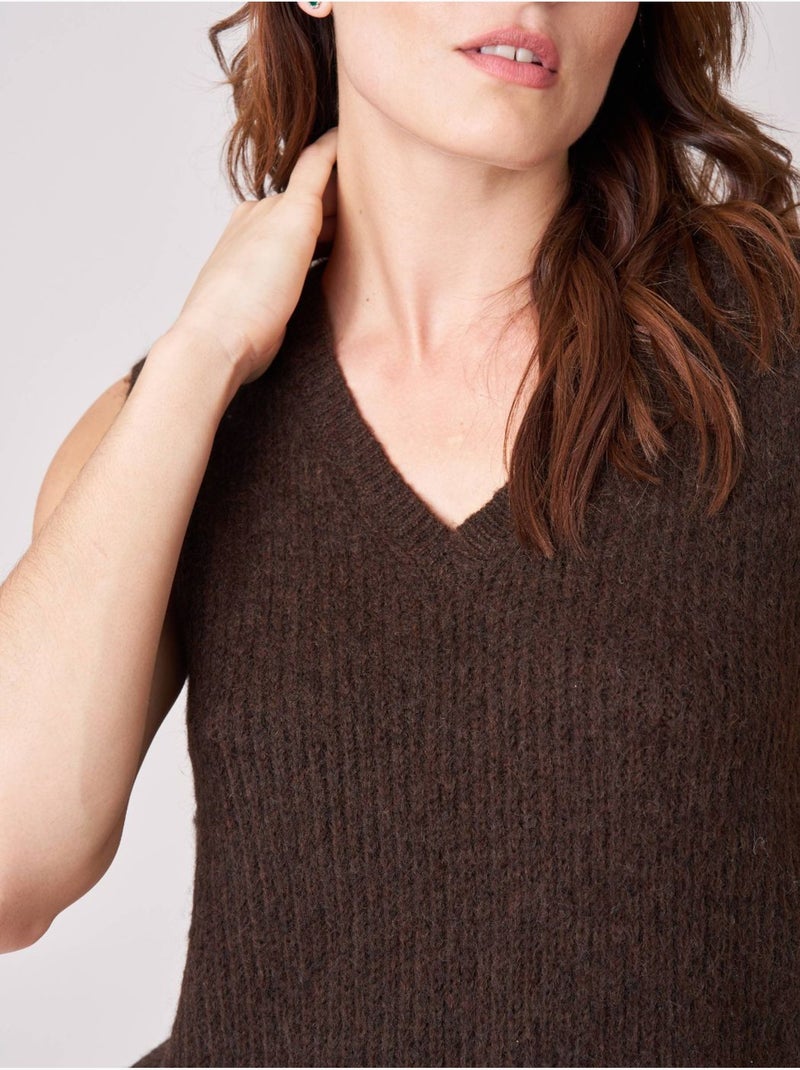 Pull femme en maille, sans manches 'deeluxe' Marron - Kiabi