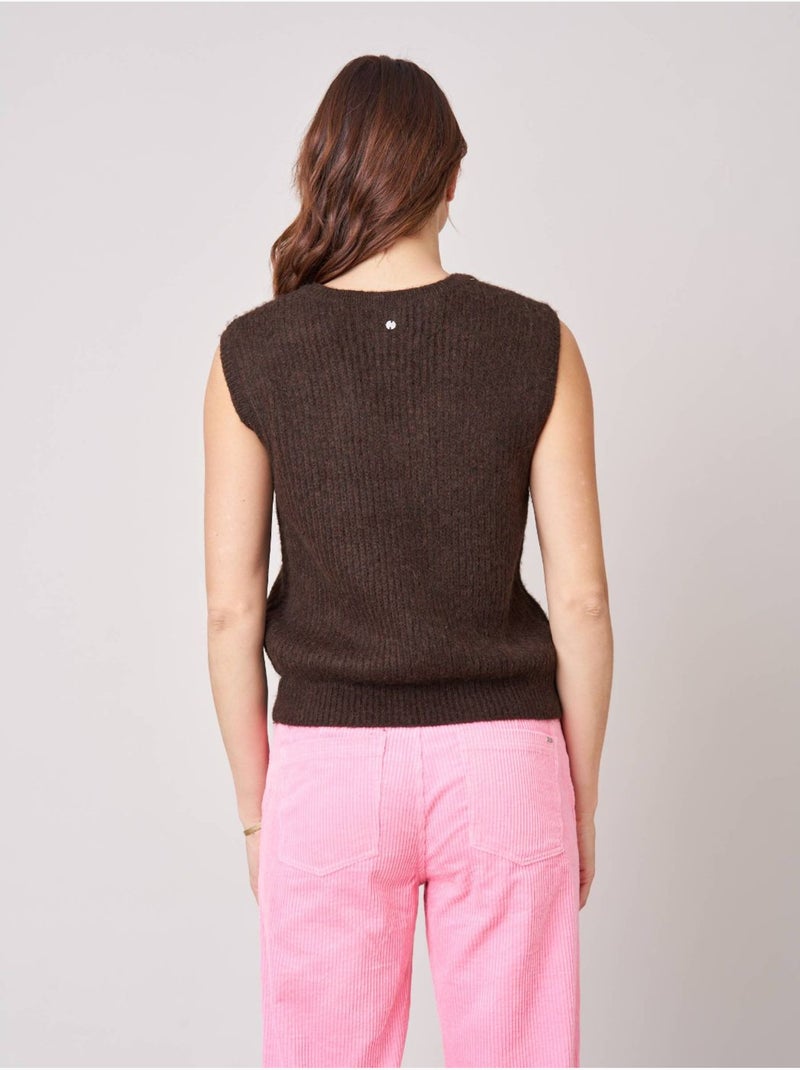 Pull femme en maille, sans manches 'deeluxe' Marron - Kiabi