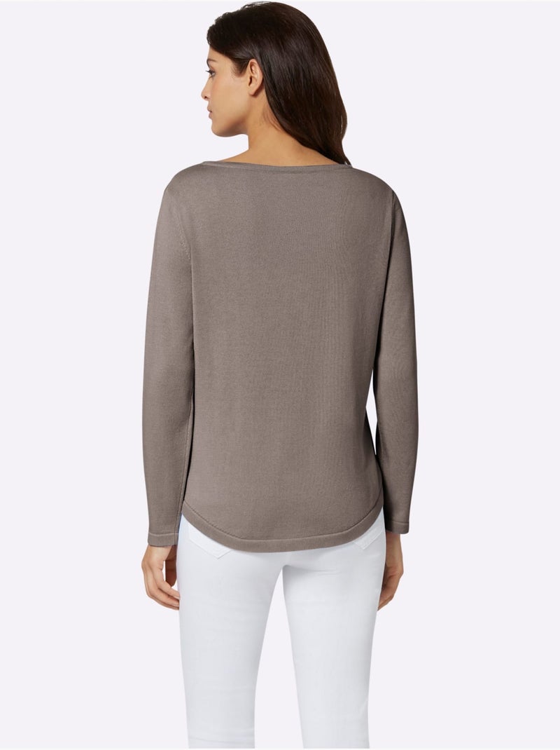 Pull femme en maille uni manches longues - Taille standard - Witt Gris taupe - Kiabi