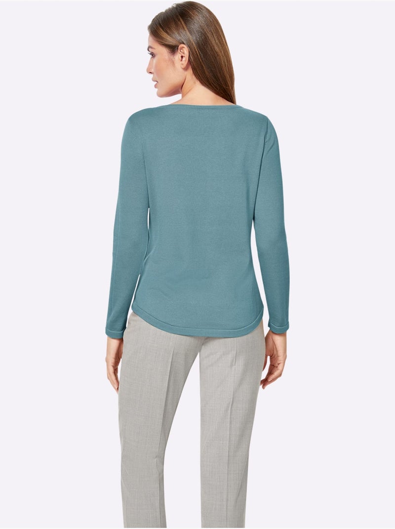 Pull femme en maille uni manches longues - Taille standard - Witt Turquoise - Kiabi