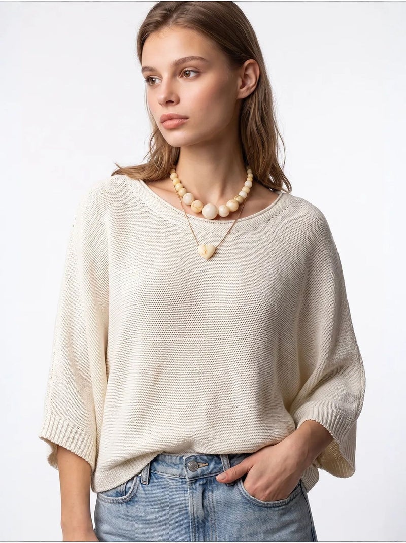 Pull femme en mélange coton mixray Crème - Kiabi