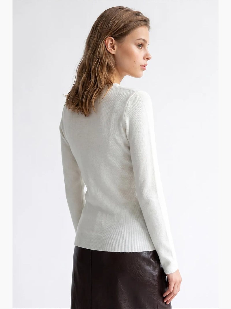 Pull femme en mélange viscose et cachemire mixray Blanc cassé - Kiabi