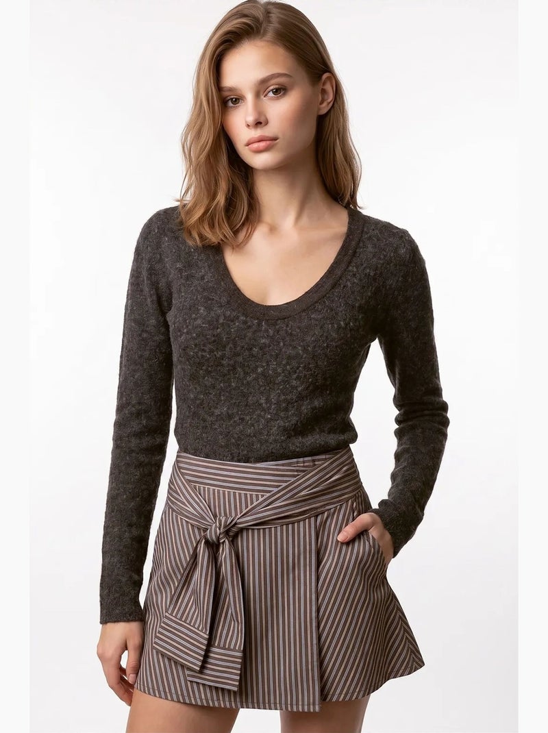 Pull femme en mélange viscose et cachemire mixray Gris Noir - Kiabi