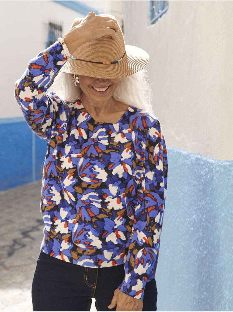 Pull femme encolure ronde - DAXON Bleu Blanc - Kiabi