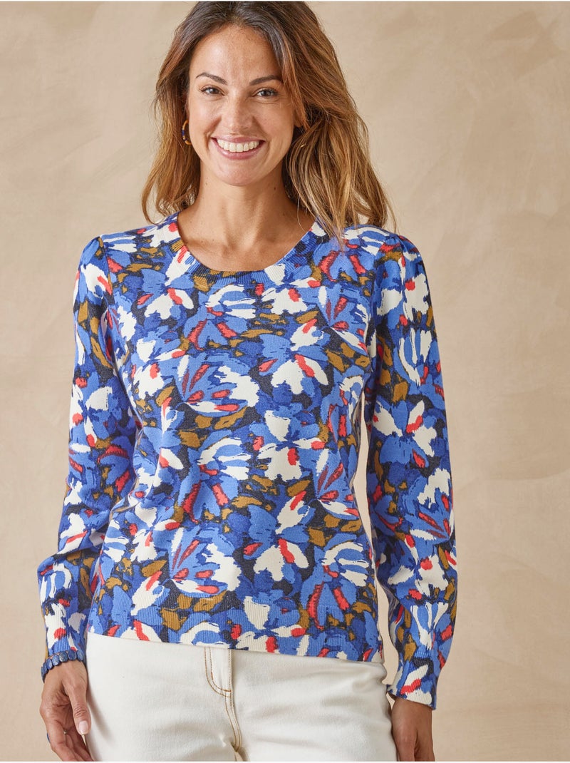 Pull femme encolure ronde - DAXON Bleu Blanc - Kiabi
