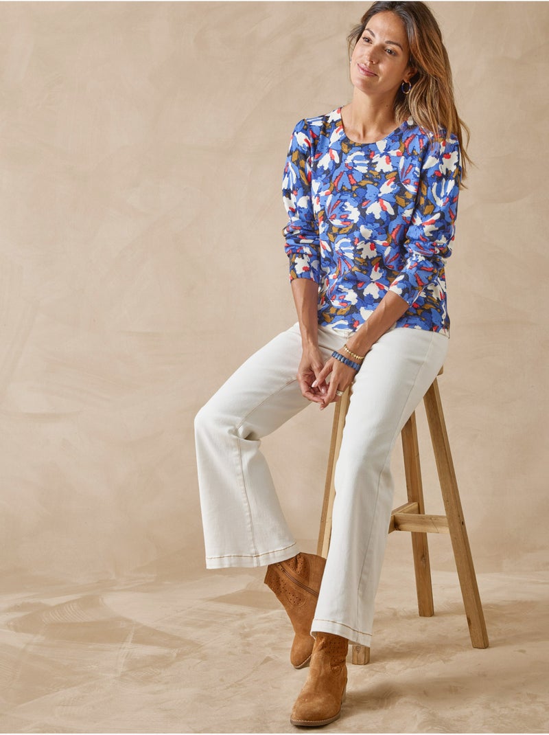 Pull femme encolure ronde - DAXON Bleu Blanc - Kiabi