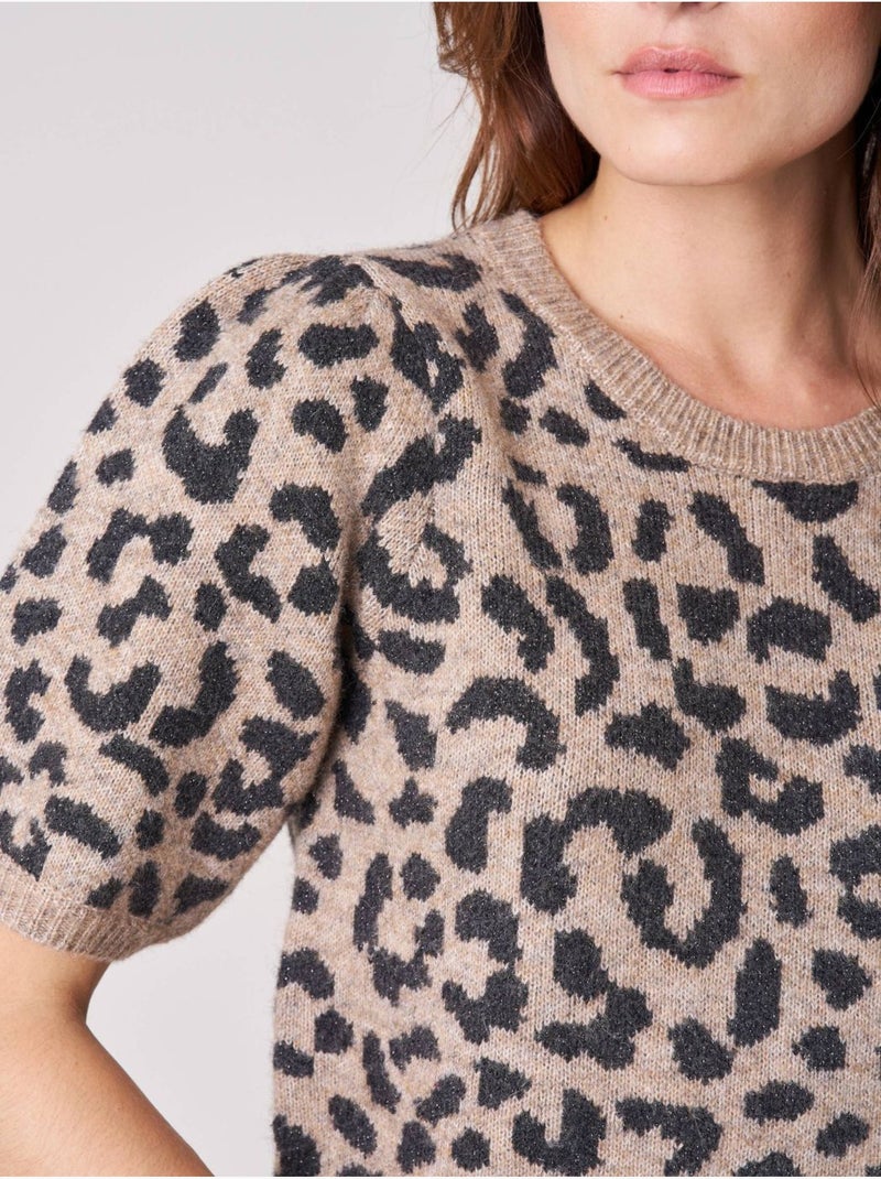 Pull femme imprimé léopard  'deeluxe' Gris taupe - Kiabi