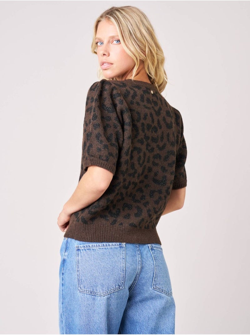 Pull femme imprimé léopard  'deeluxe' Marron - Kiabi