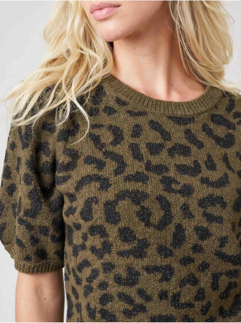 Pull femme imprimé léopard  'deeluxe' Vert bouteille - Kiabi