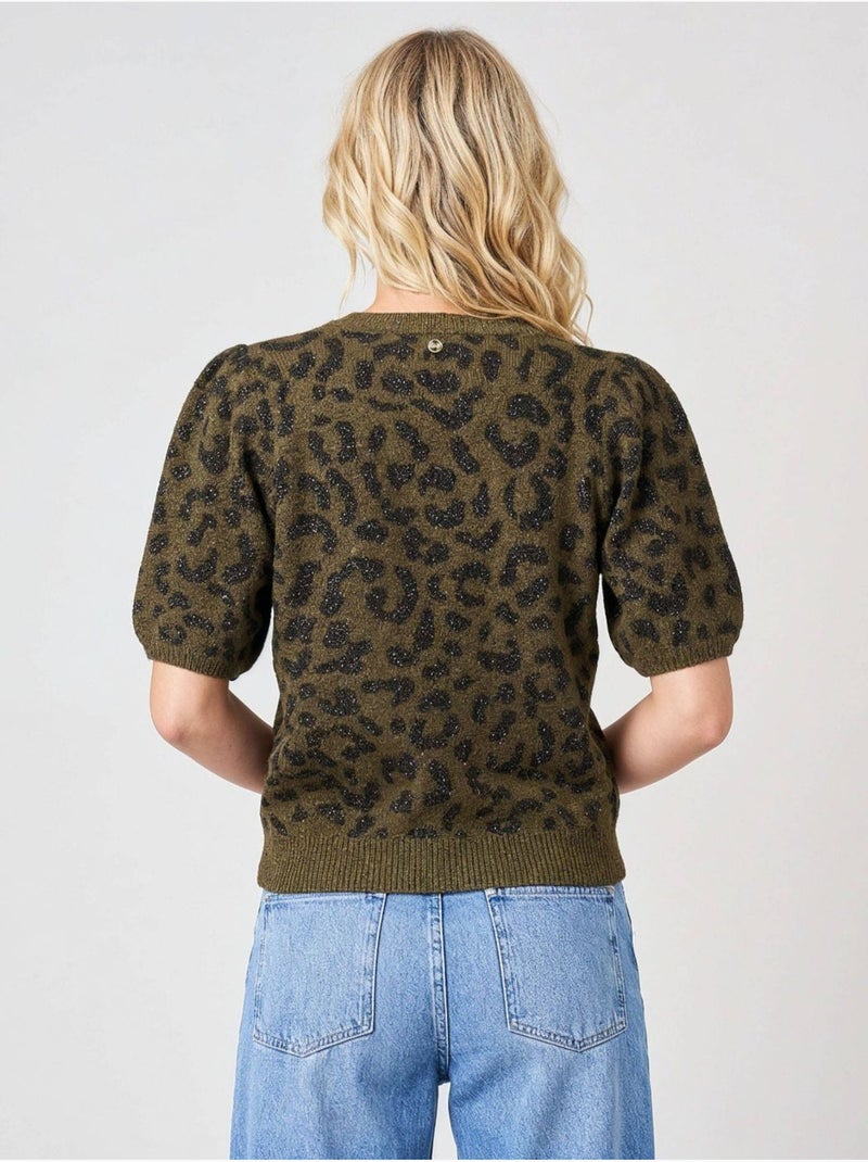 Pull femme imprimé léopard  'deeluxe' Vert bouteille - Kiabi