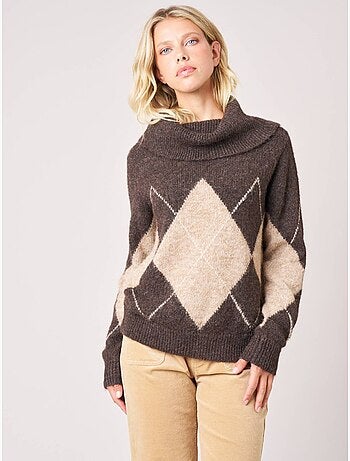 Pull femme jacquard losanges col roulé 'Deeluxe'