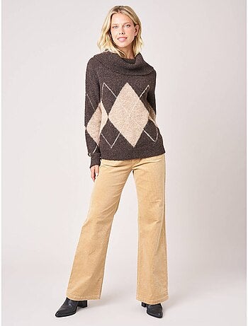 Pull femme jacquard losanges col roulé 'Deeluxe'