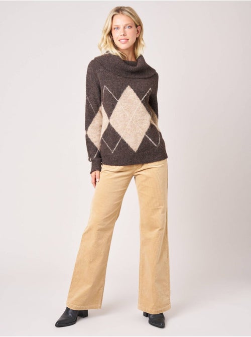 Pull femme jacquard losanges col roulé 'Deeluxe' - Kiabi