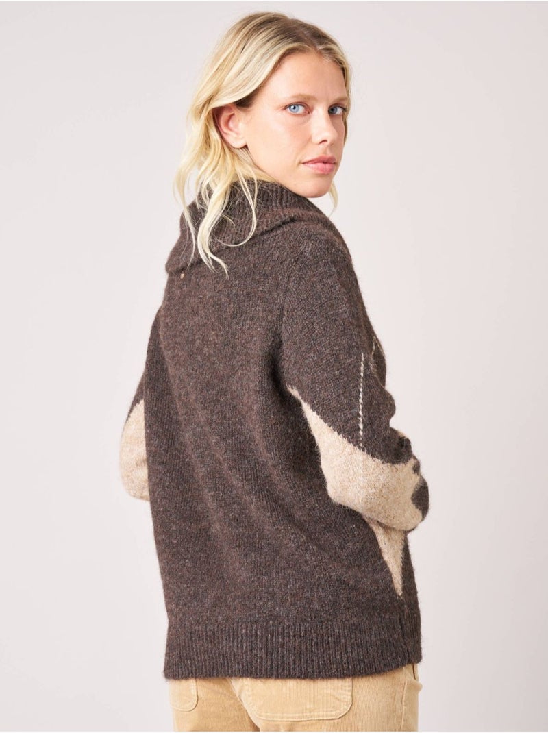 Pull femme jacquard losanges col roulé 'Deeluxe' Marron - Kiabi