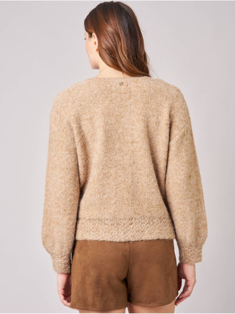 Pull femme maille douce 'Deeluxe' Marron cappuccino - Kiabi