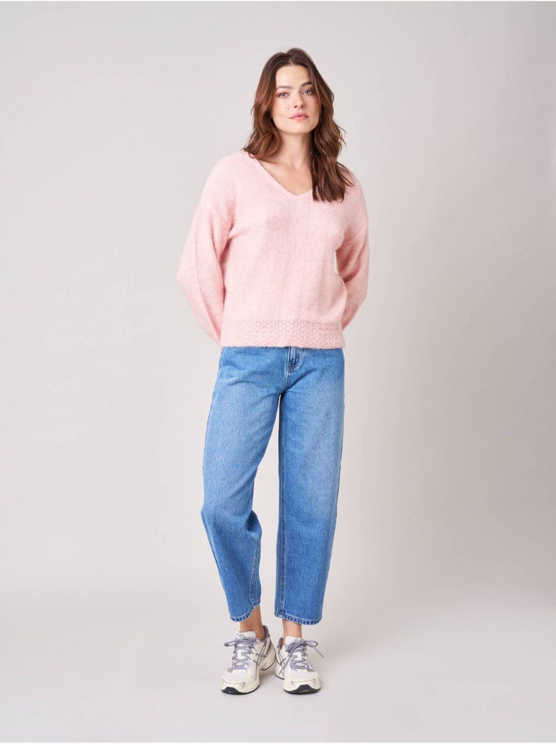 Pull femme maille douce 'deeluxe' Rose clair - Kiabi