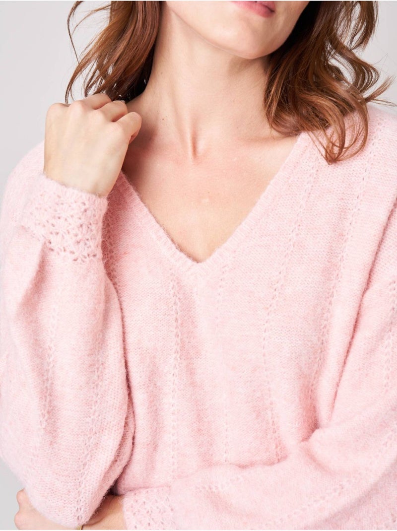 Pull femme maille douce 'deeluxe' Rose clair - Kiabi