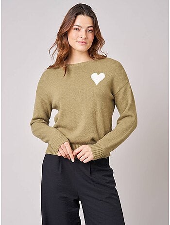Pull femme maille douce motif cœur 'deeluxe'