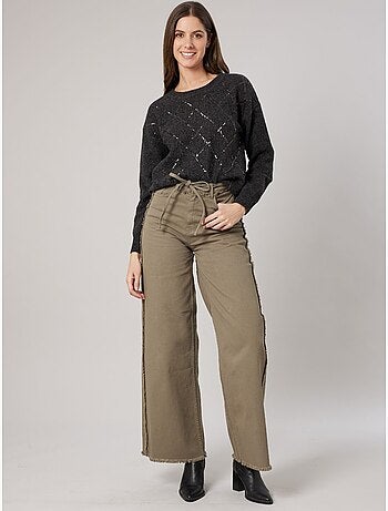 Pull femme maille douce motif losanges à sequins 'deeluxe'