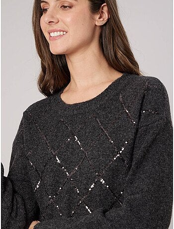 Pull femme maille douce motif losanges à sequins 'deeluxe'