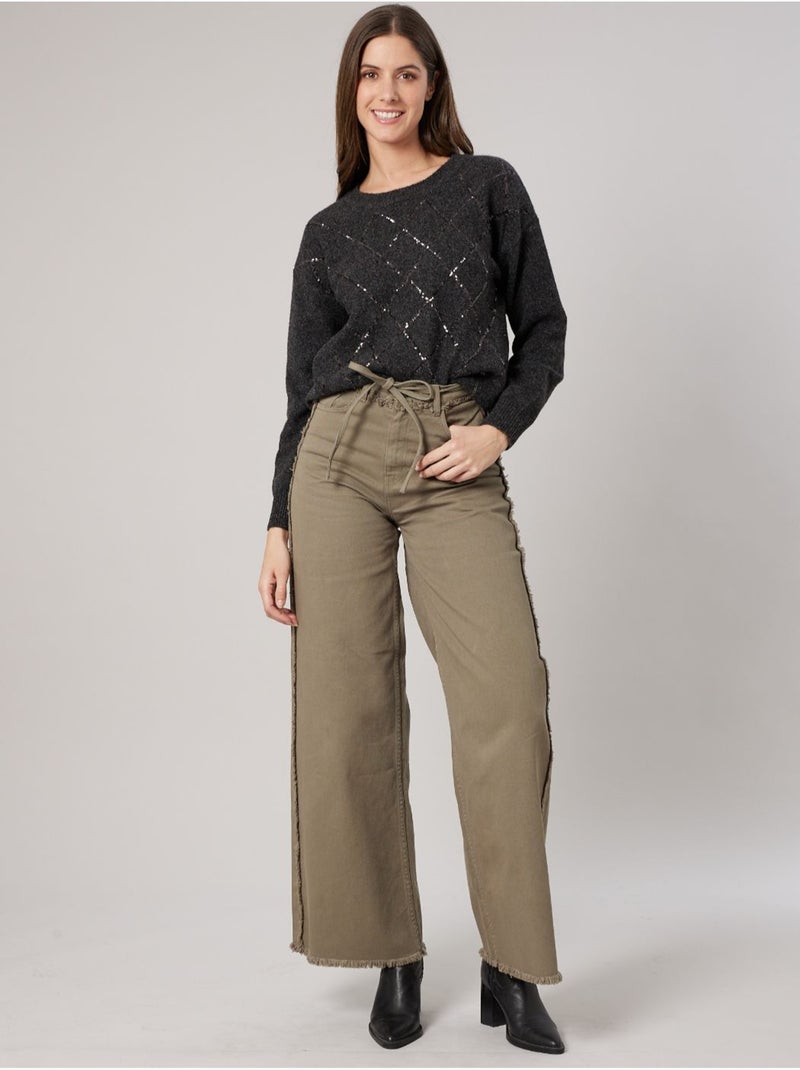 Pull femme maille douce motif losanges à sequins 'deeluxe' Gris foncé - Kiabi