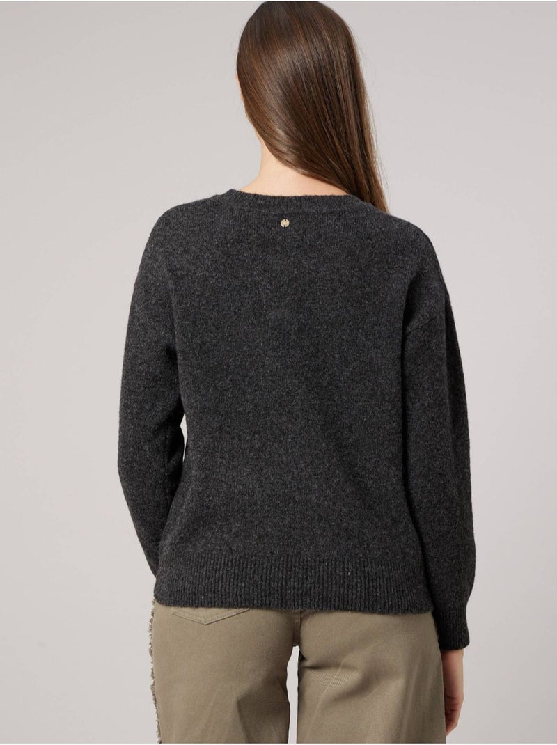 Pull femme maille douce motif losanges à sequins 'deeluxe' Gris foncé - Kiabi