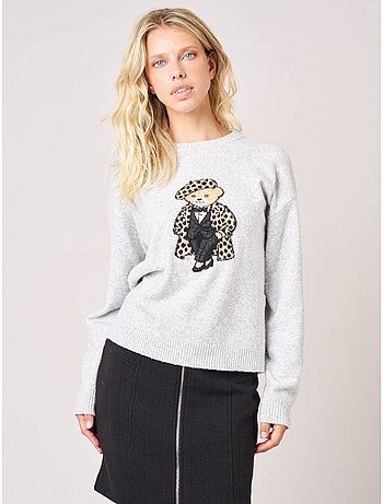 Pull femme maille douce motif ourson 'deeluxe'