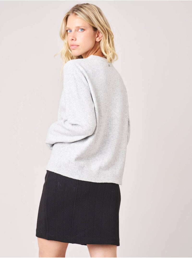 Pull femme maille douce motif ourson 'deeluxe' Gris clair - Kiabi