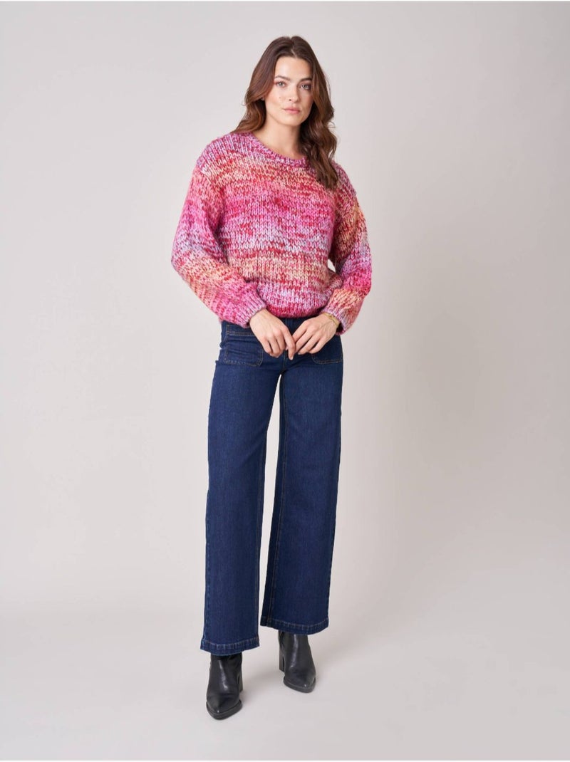 Pull femme maille multicolore effet chiné 'deeluxe' Rouge rubis - Kiabi