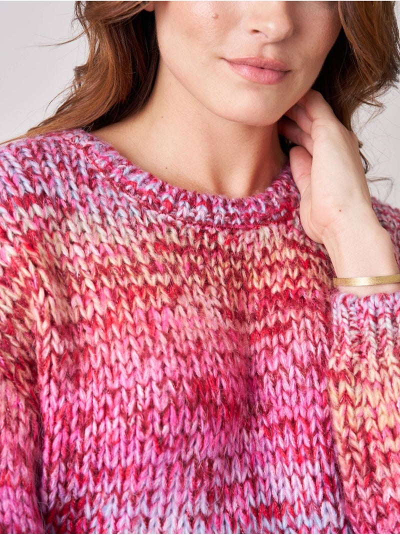 Pull femme maille multicolore effet chiné 'deeluxe' Rouge rubis - Kiabi