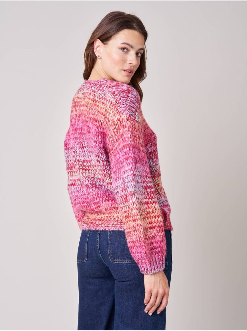Pull femme maille multicolore effet chiné 'deeluxe' Rouge rubis - Kiabi