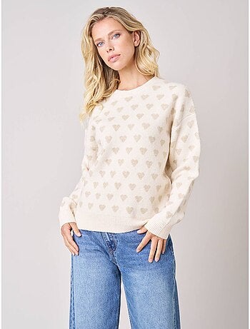Pull femme motif cœurs en maille douce 'deeluxe'