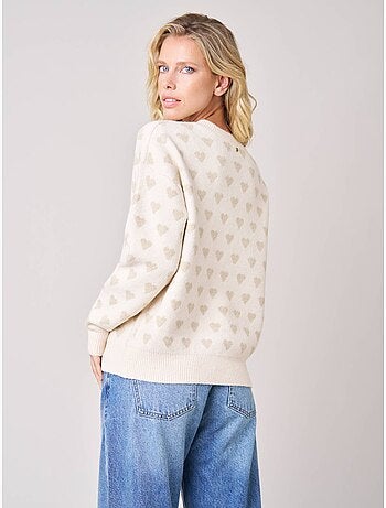 Pull femme motif cœurs en maille douce 'deeluxe'