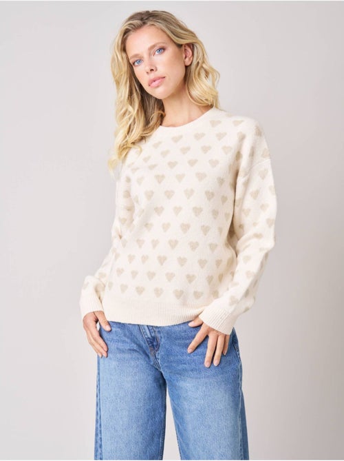 Pull femme motif cœurs en maille douce 'deeluxe' - Kiabi